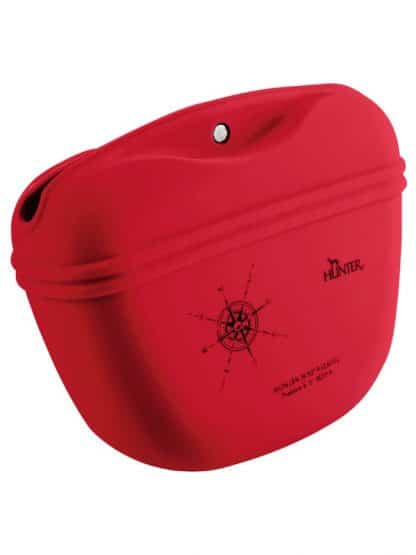 rdeča silikonska torbica za pasje priboljške z zatičem za pas odpiranje na magnet
