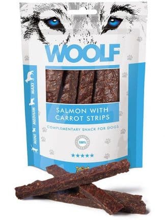 Woolf losos in korenček palčke iz mesa za pse
