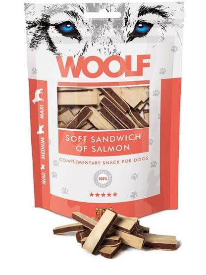 Woolf sendvič iz lososa mehki priboljšek za pse primeren za trening