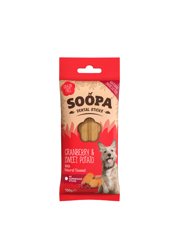 Soopa Dental Sticks Brusnice in Sladki Krompir za pse 100 g
