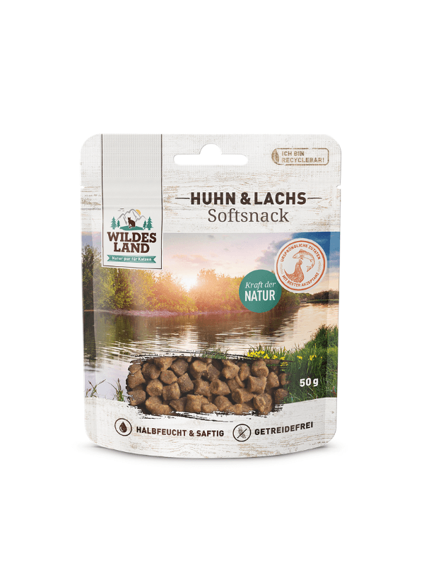 wildes_alnd_softsnack_piscanec_losos Wildes Land Softsnack Piščanec in losos Mehki priboljški za mačke Wildes Land